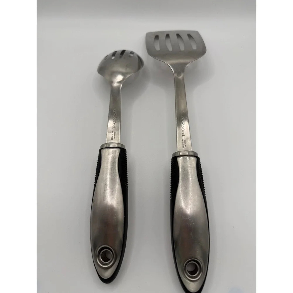 OXO Stainless Steel Slotted Serving Spoon/Spatula Good Grip Set of 2 Heavy Duty